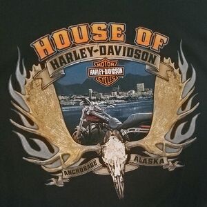 Harley-Davidson Black Tee with Antler and Motorcycle Design